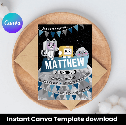 LankyBox Astro Foxy Birthday Invitation | Space Theme Party | Editable Canva Template | Instant Download | DIY Birthday Invite product image (1)