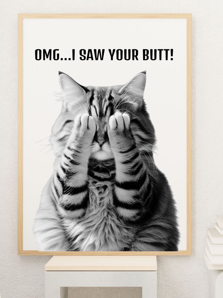 Black and White Cat Covering Eyes Bathroom Downloadable Wall Art product image (1)
