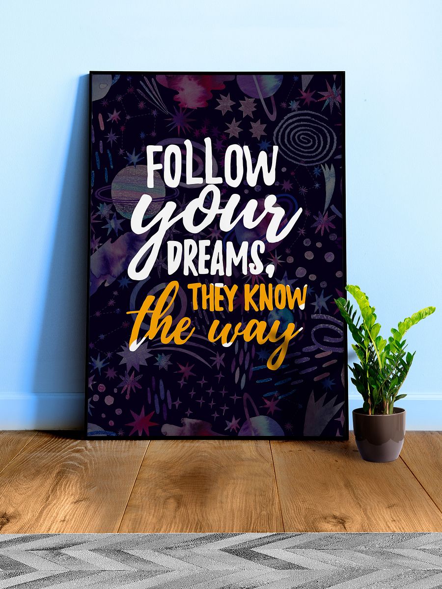 Follow your dreams [neon/synthwave/vaporwave/watercolor] — aesthetic watercolor poster, neon space poster, retrowave poster, motivation quotes product image (1)