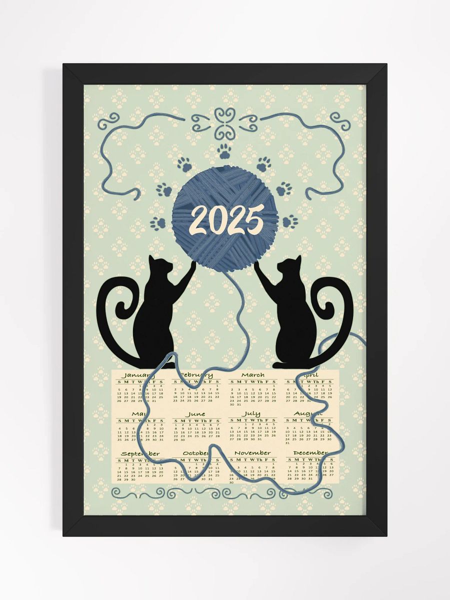 Framed "Cat’s At Play" 2025 Calendar Poster – Green product image (1)