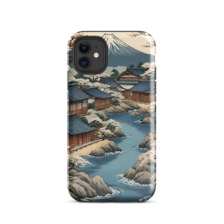 Tough Phone Case for iPhone® - Japanese Village in Shades of Blue and Brown product image (47)