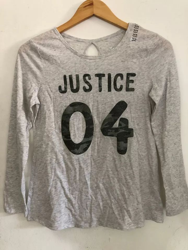 Justice Kids Girls Top Shirt Long Sleeve Justice 04 Round Scoop Neck 14/16 Gray product image (1)