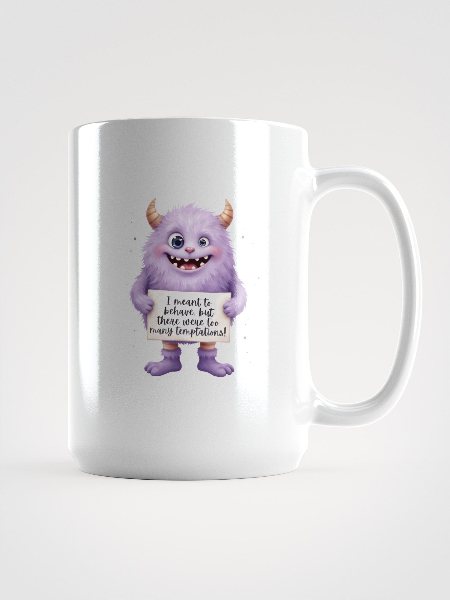 Purple Monster "Temptations" Coffee Mug | Funny Sarcastic Quote Cup | Relatable Humor Drinkware Gift product image (2)
