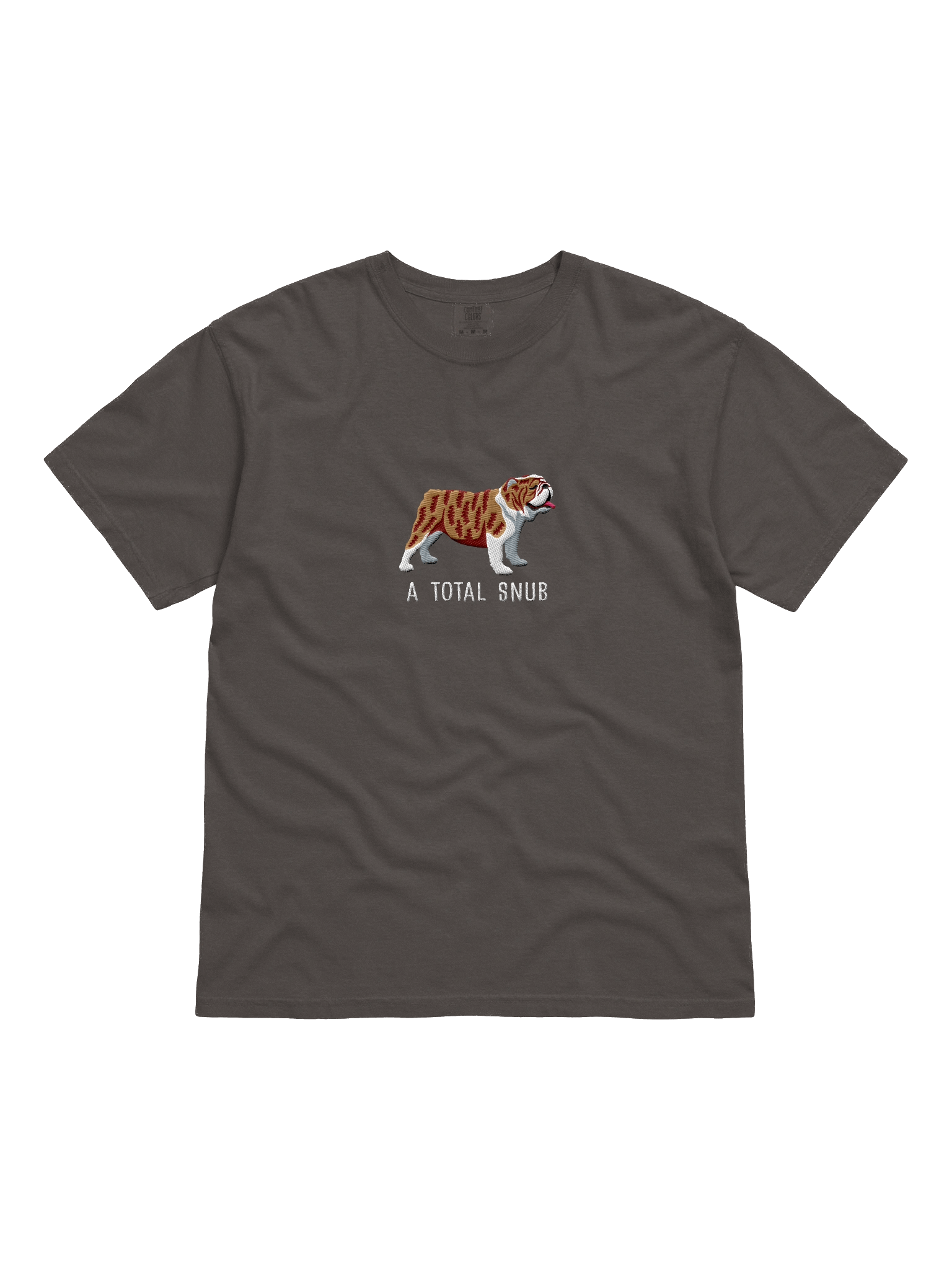 A Total Snub T-Shirt(Embroidered) of an English Bulldog(Brindle & White) product image (1)