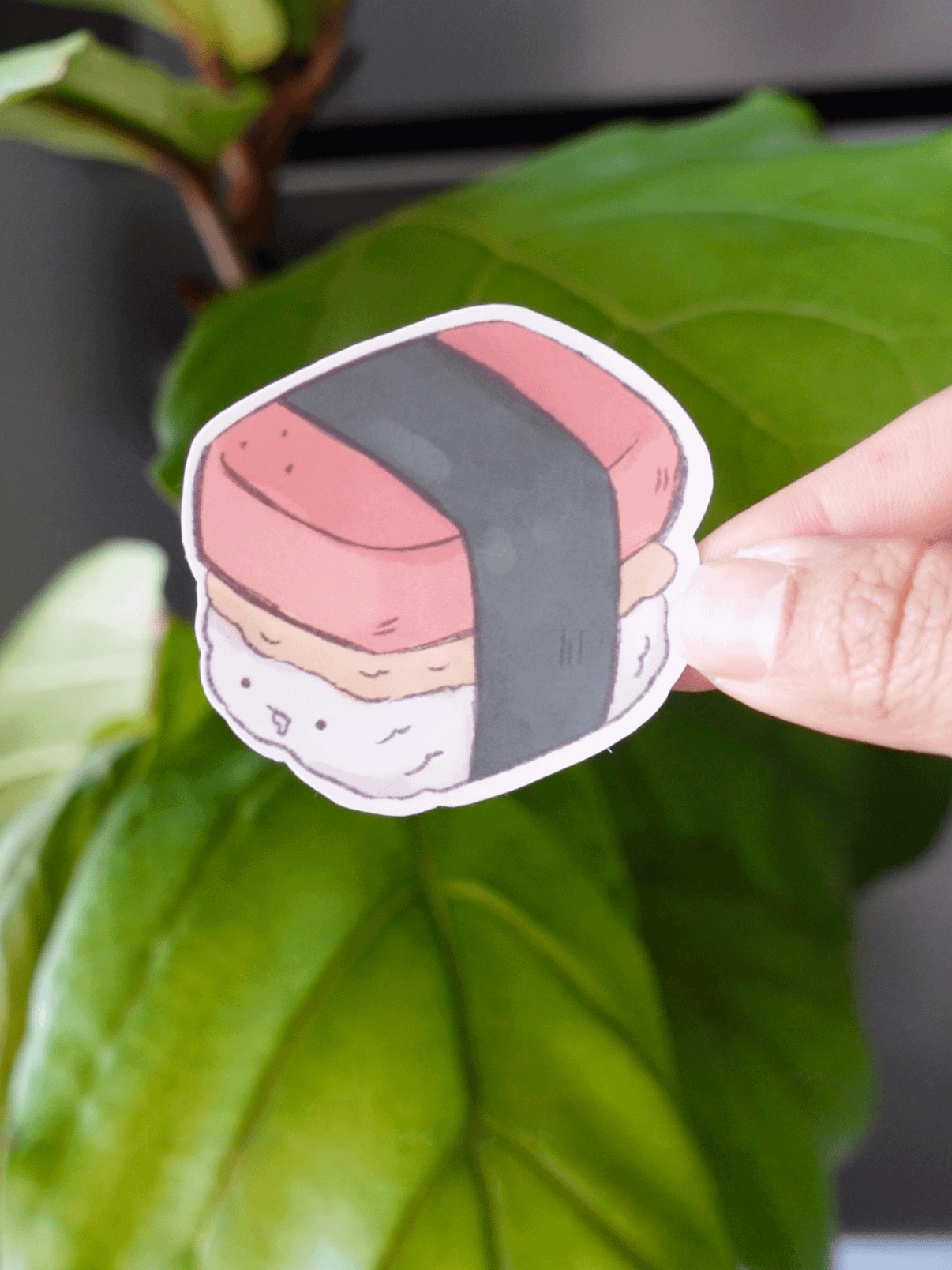 Spam Musubi egg with face drooling Waterproof Vinyl sticker product image (1)