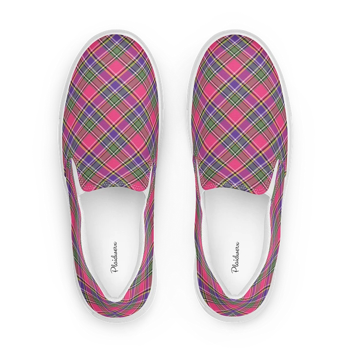 Pink and Purple Vintage Plaid Women's Slip On Shoes product image (1)