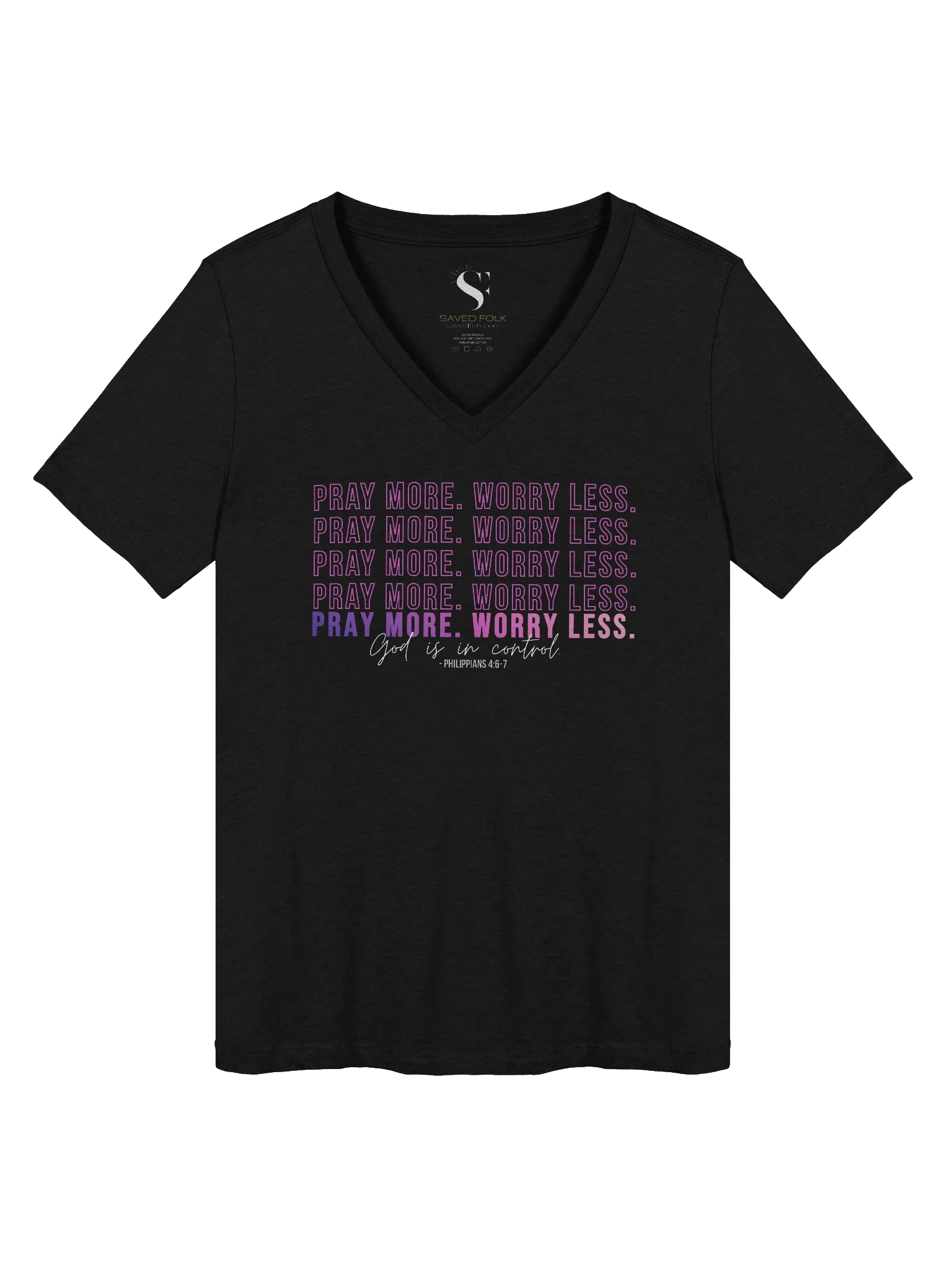 Pray More Worry Less 2.0 V-Neck Tee - Pink Gradient product image (2)