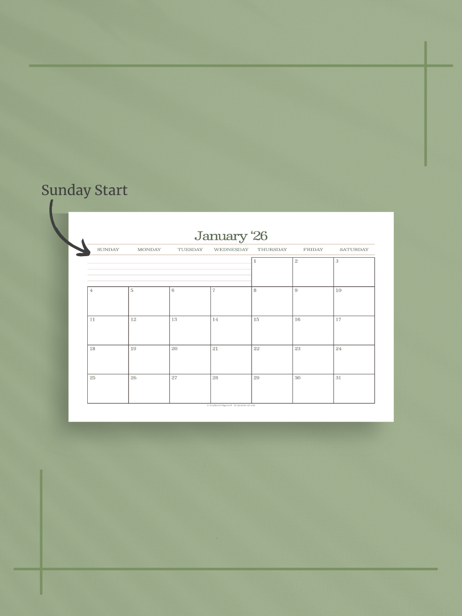 Forest Simplicity 2026 Calendar - Single Page per Month, Sunday Start, Half Letter Size product image (2)