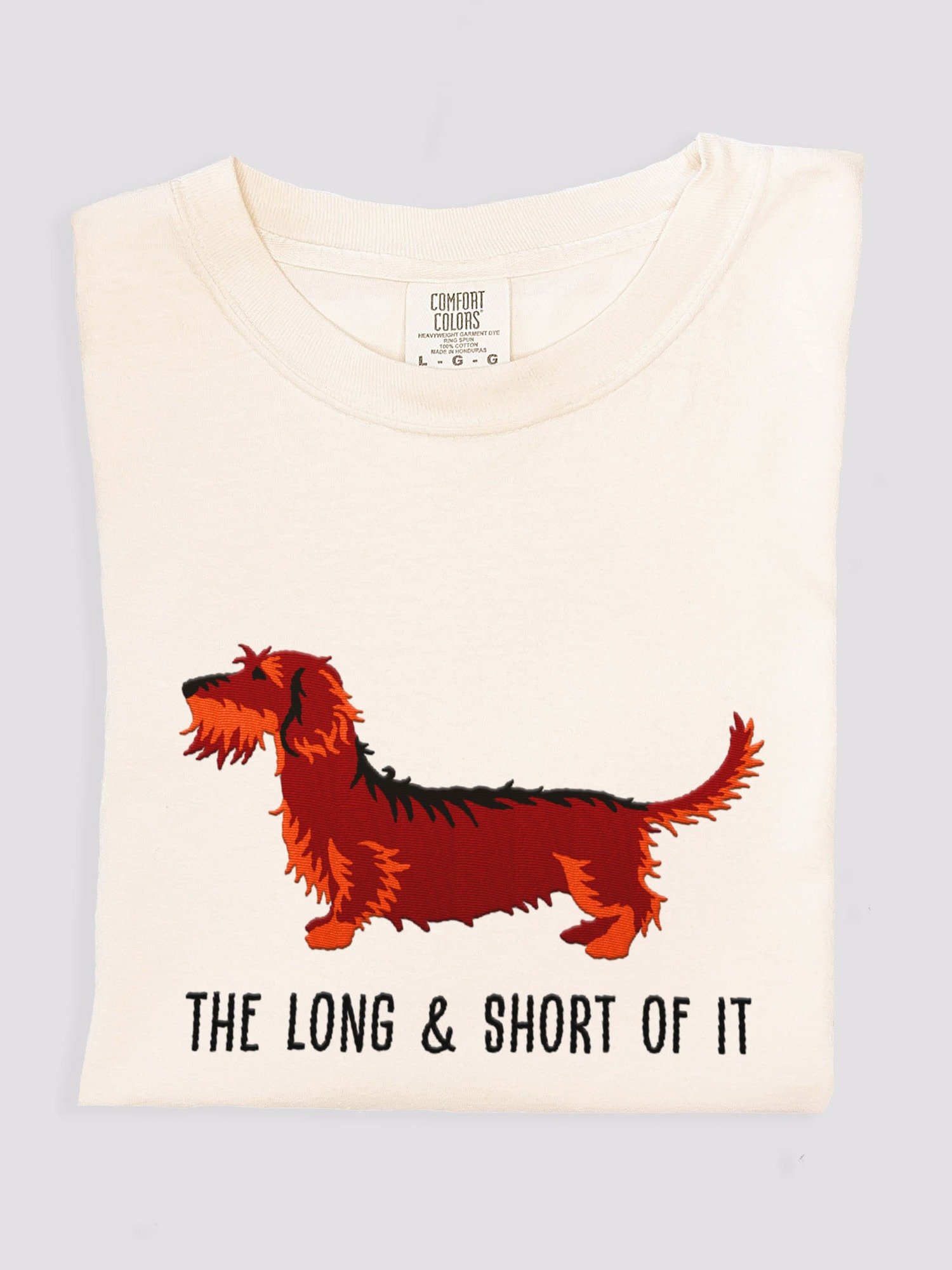 The Long & Short of It T-Shirt(Embroidered) of a Wirehaired Dachshund(Red & Tan) product image (1)