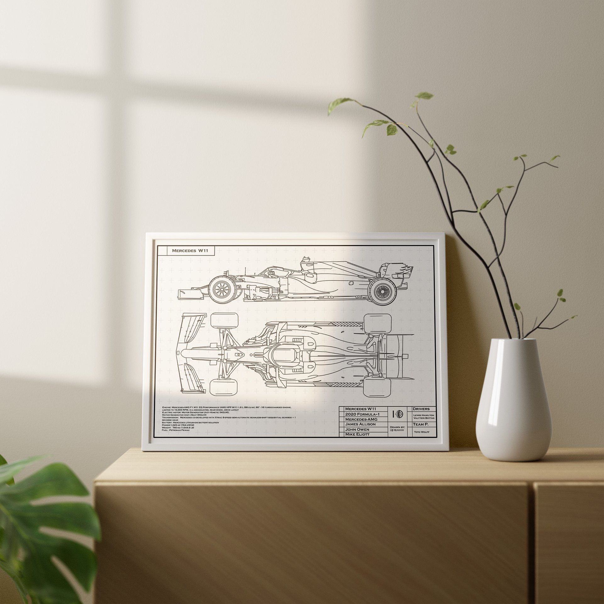 DIGITAL W11 Mercedes blueprint, Lewis Hamilton and Valtteri Bottas, F1, Formula-1, F1 Posters, F1 Art, Formula 1 Wall Art, Gifts for Him, Motorsport product image (3)