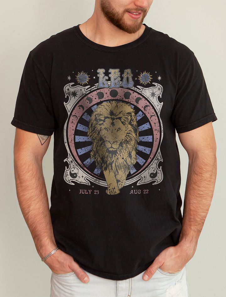 Leo Zodiac Sign Tee | Art Nouveau-Style Grunge Streetwear T-Shirt for July 23 and August 22 Birth Months product image (6)