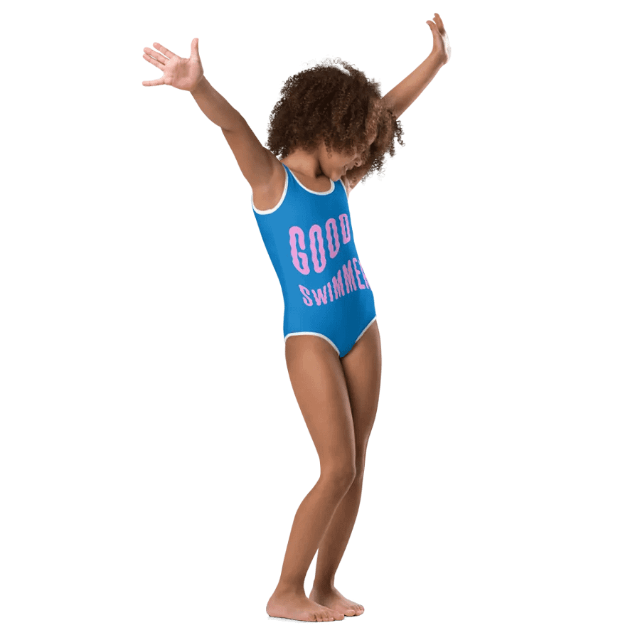 Good Swimmer Pink on Blue Kids Swimsuit product image (1)