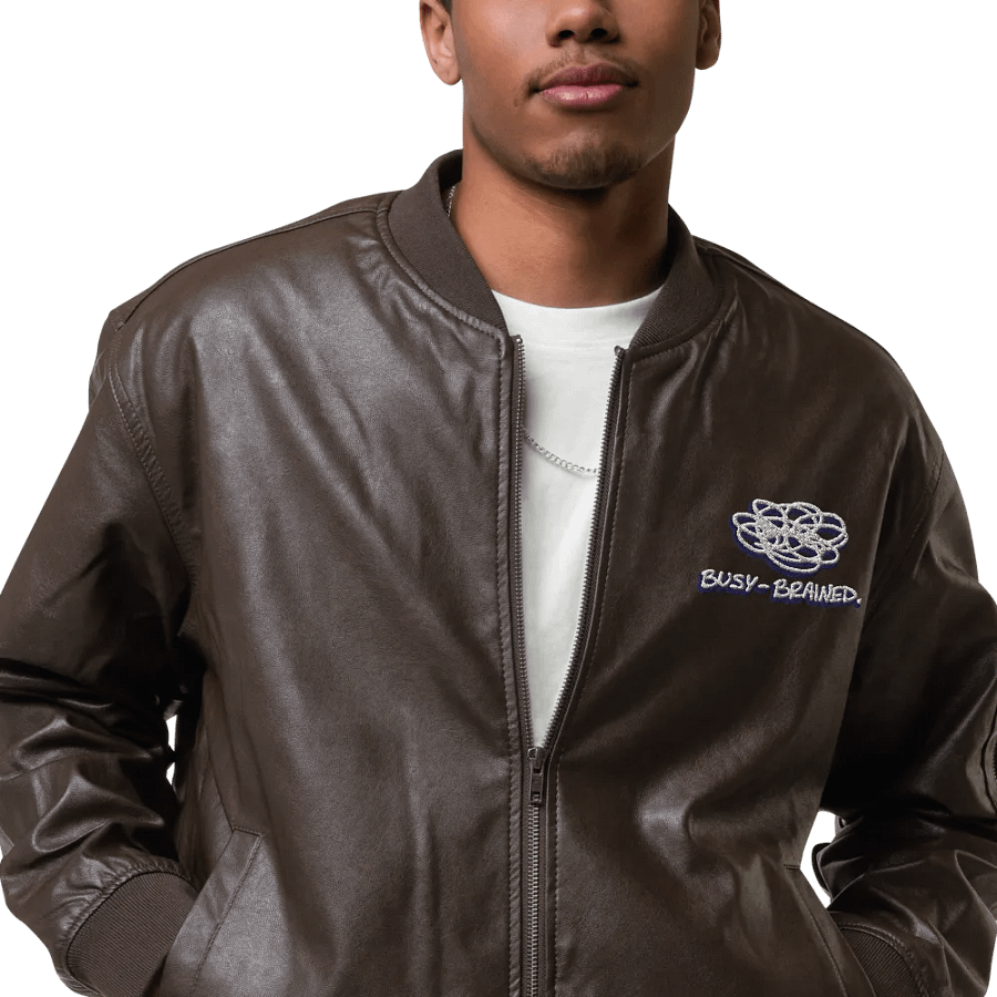 BUSY-BRAINED (navy shadow design) faux leather jacket product image (7)