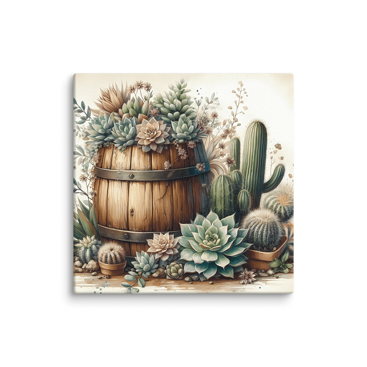 Rustic Succulents & Cacti Wine Barrel Canvas Print product image (2)