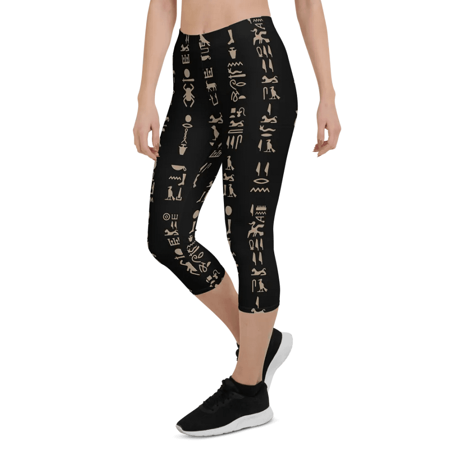 Isis Black Hieroglyphs All-Over Print Capri Leggings product image (5)