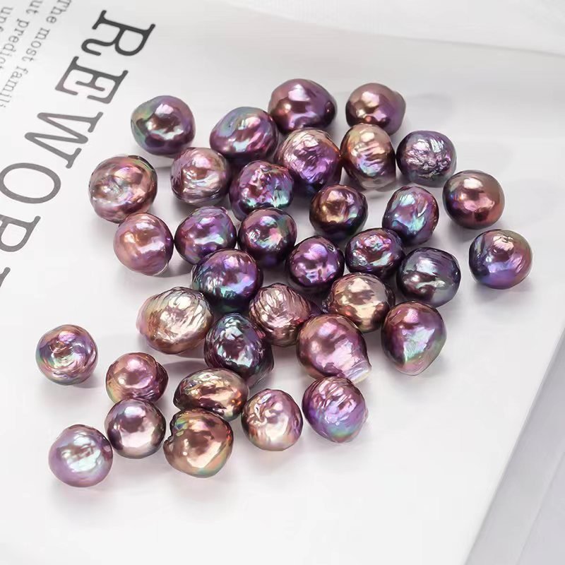 Natural Aurora Blueberry Purple Edison Wrinkled Round Baroque Freshwater Pearl Necklace in Iridescent Mystical Purple (10-12+mm) product image (4)