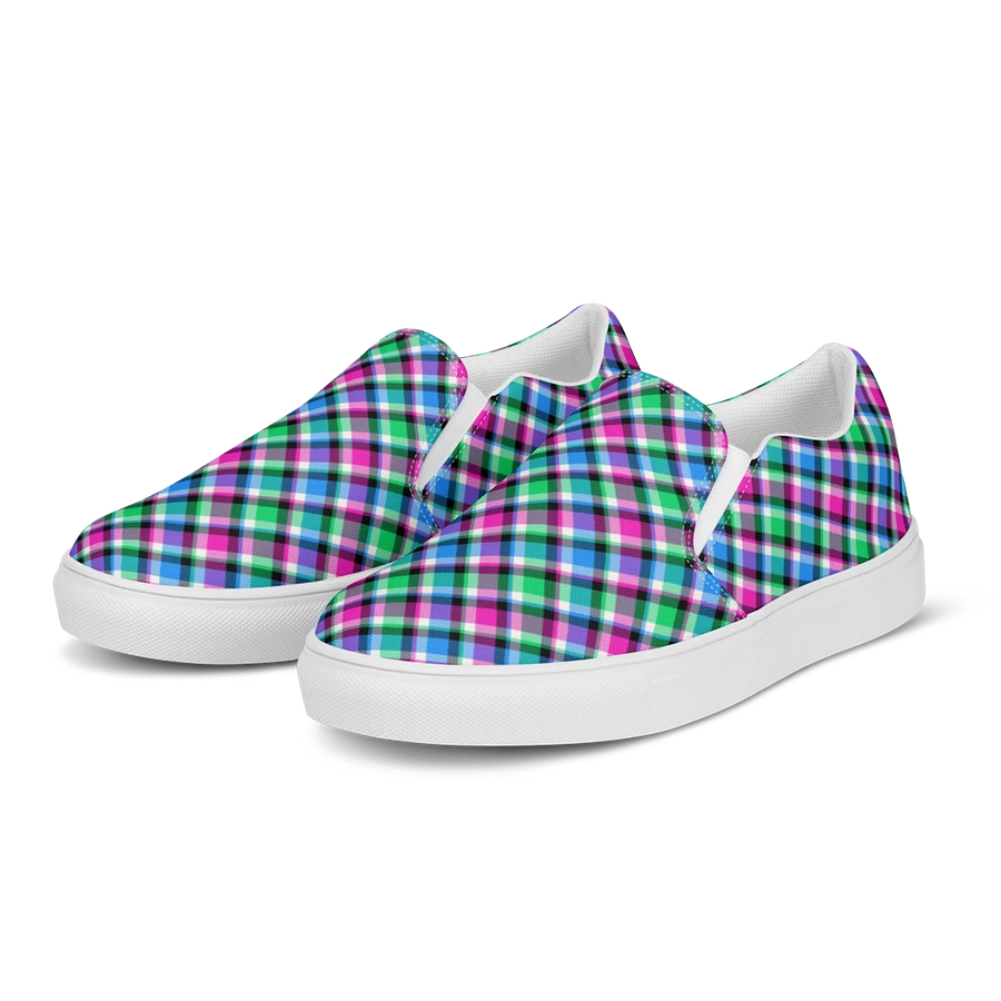 Magenta, Bright Green, and Blue Plaid Women's Slip-On Shoes product image (3)