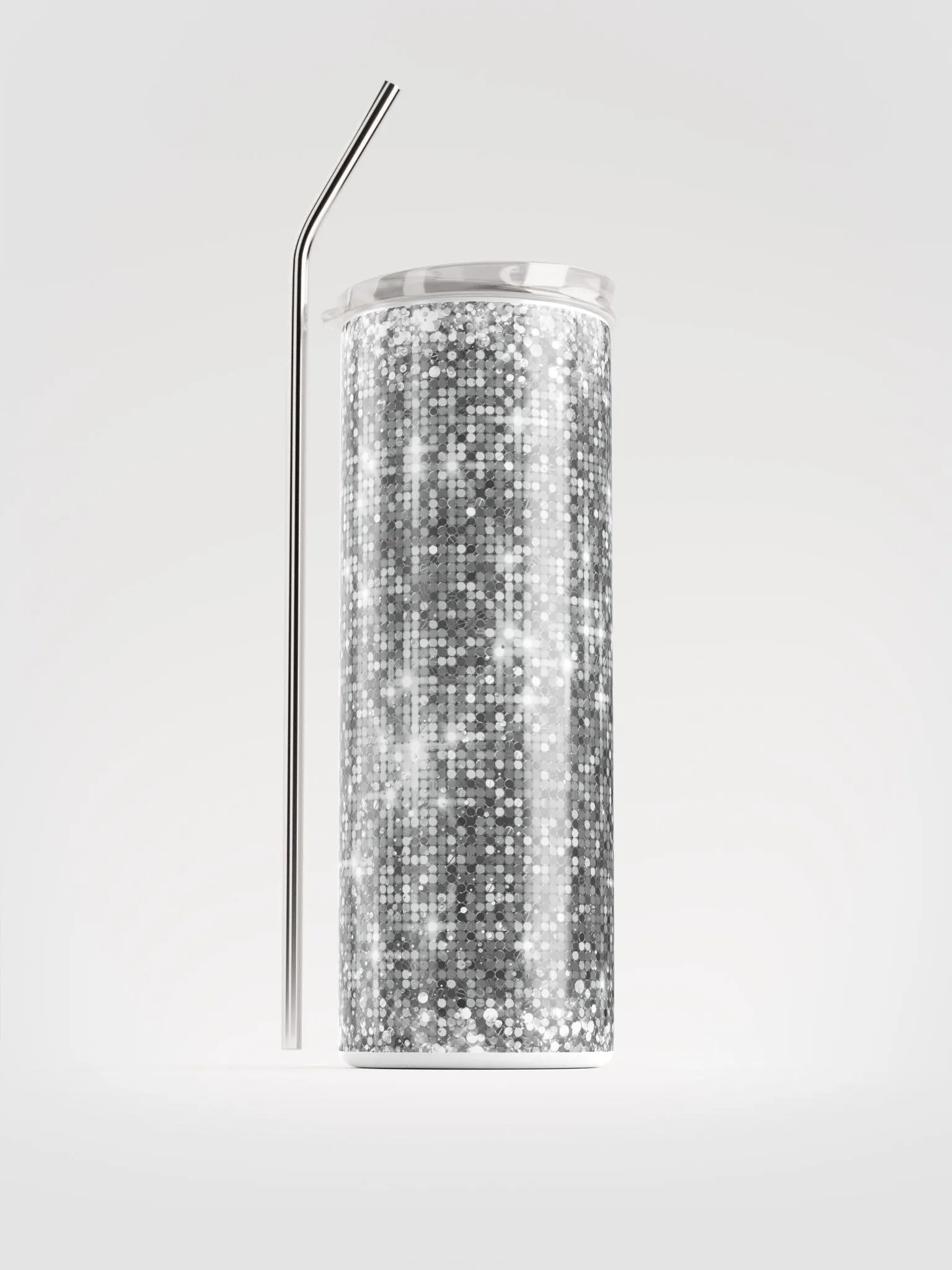 Shining Silver Glitter Stainless Steel Tumbler | Eco-Friendly 20oz with Reusable Straw product image (1)