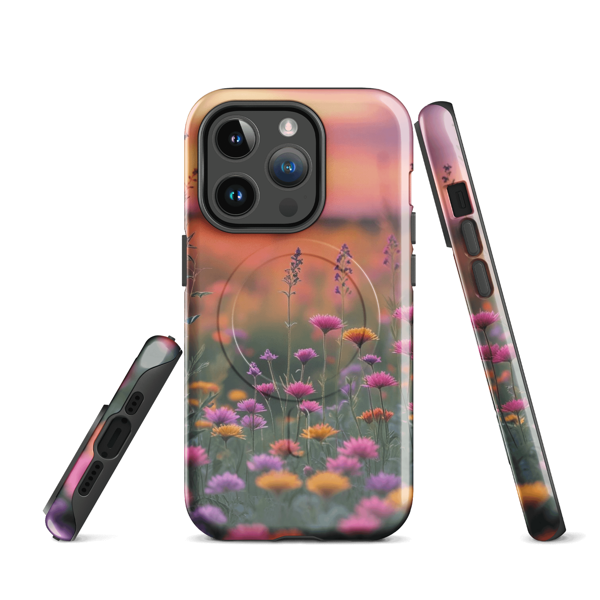 Sunset Blossom iPhone® MagSafe® Compatible Tough Case, MagSafe® iPhone® Tough Case, iPhone 14, iPhone 15, iPhone 16, Pro, Pro Max, Plus cases. product image (1)