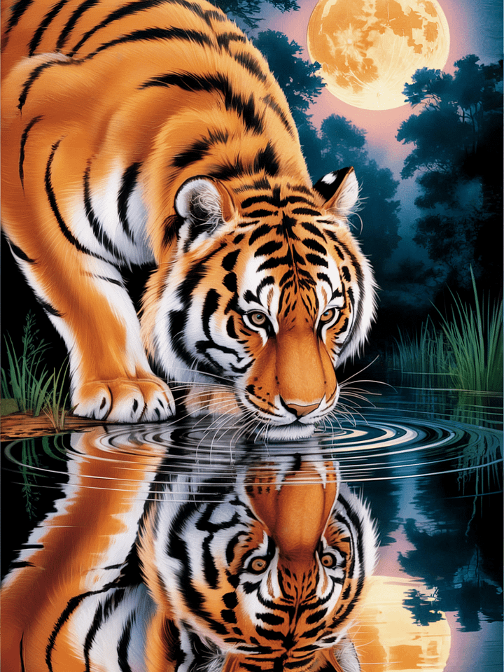 Moonlit Tiger Poster – Spiritual Strength & Reflection Wall Art product image (1)