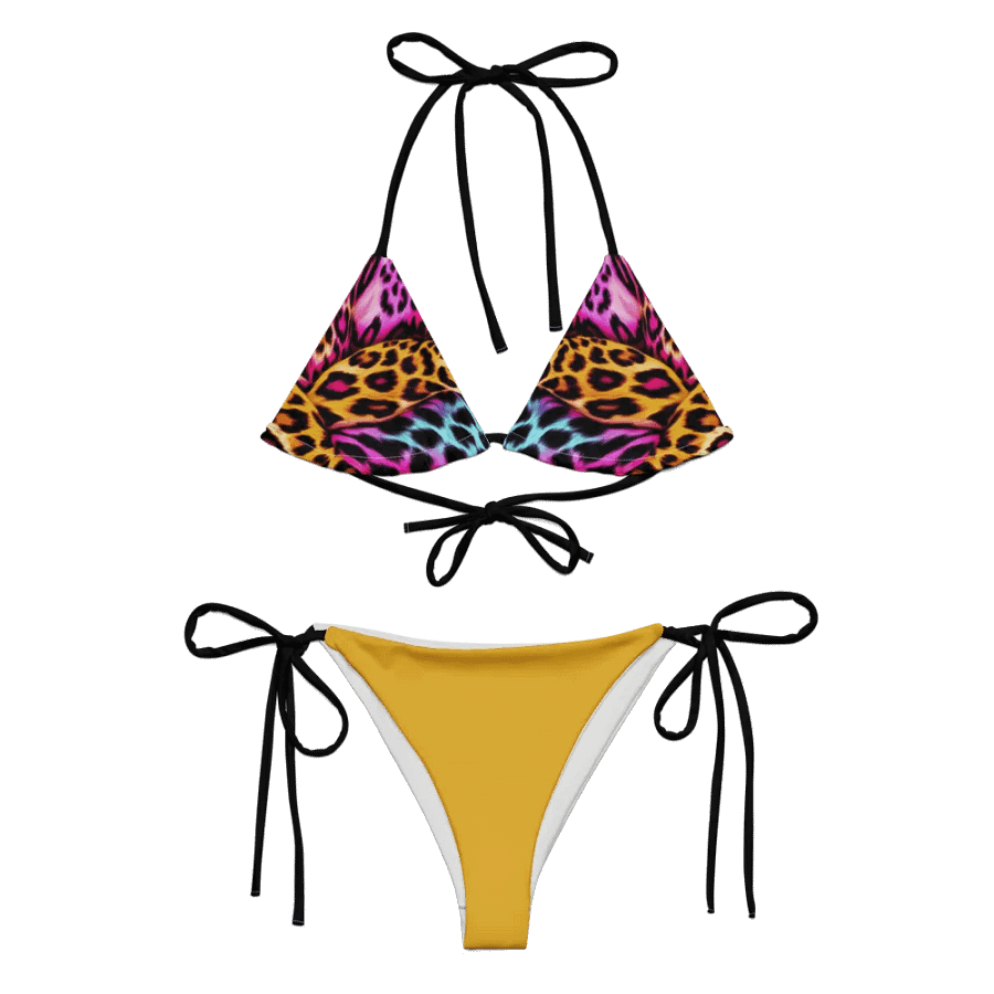 Colorful Leopard Print Low Rise Cheeky String Bikini With Yellow Bottoms product image (8)