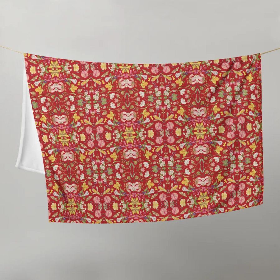 Exotic Blooming Floral Butterfly Red Throw Blanket product image (9)