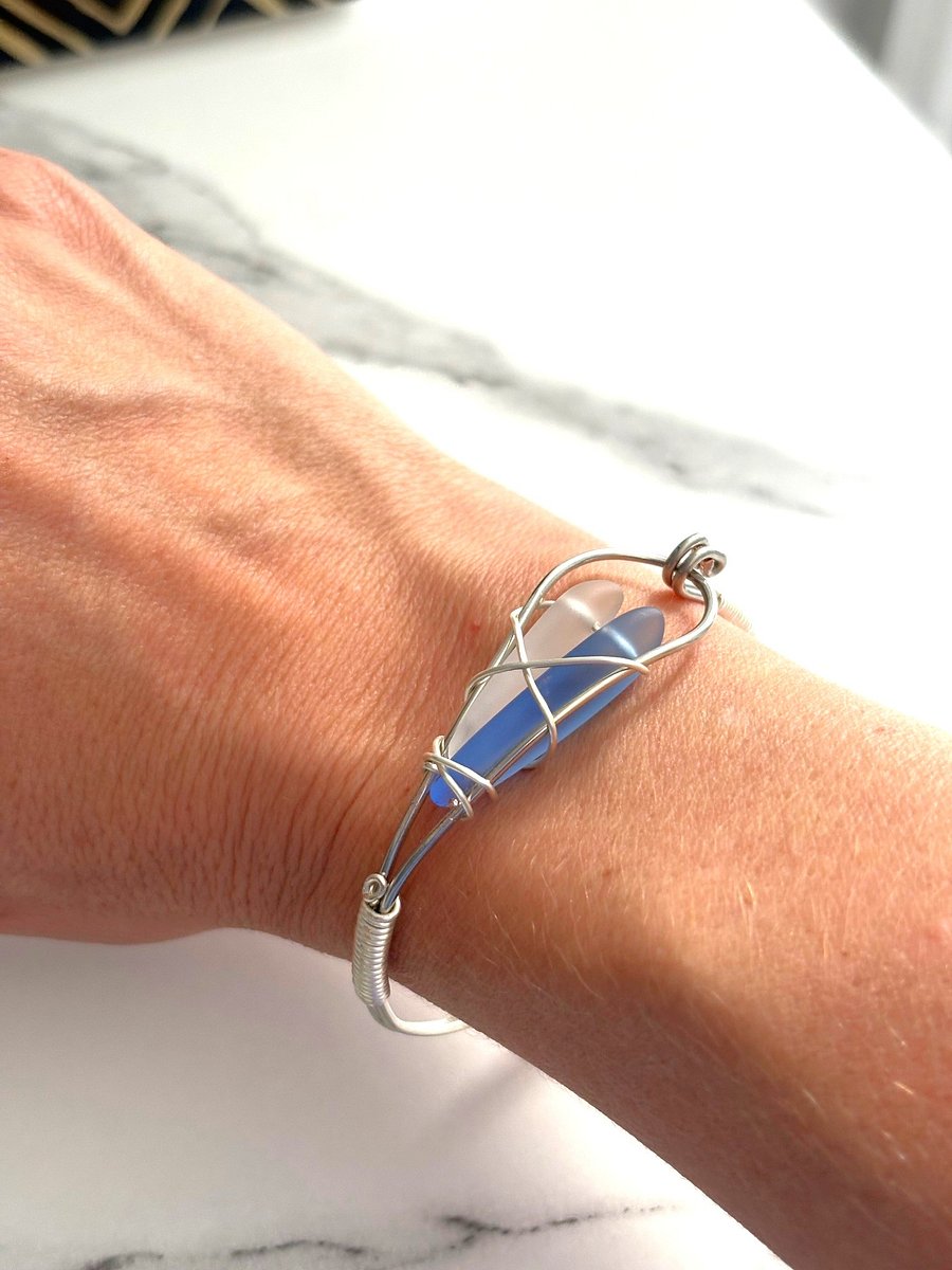Ocean Whispers Wire-Wrapped Sea Glass Bracelet | Handmade 6.5" Coastal Charm by Monique Faella Designs™ | MFD-00185 product image (2)
