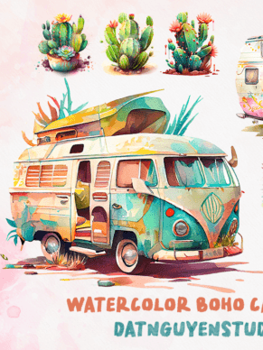 Watercolor Boho Camper Sublimation PNG product image (1)