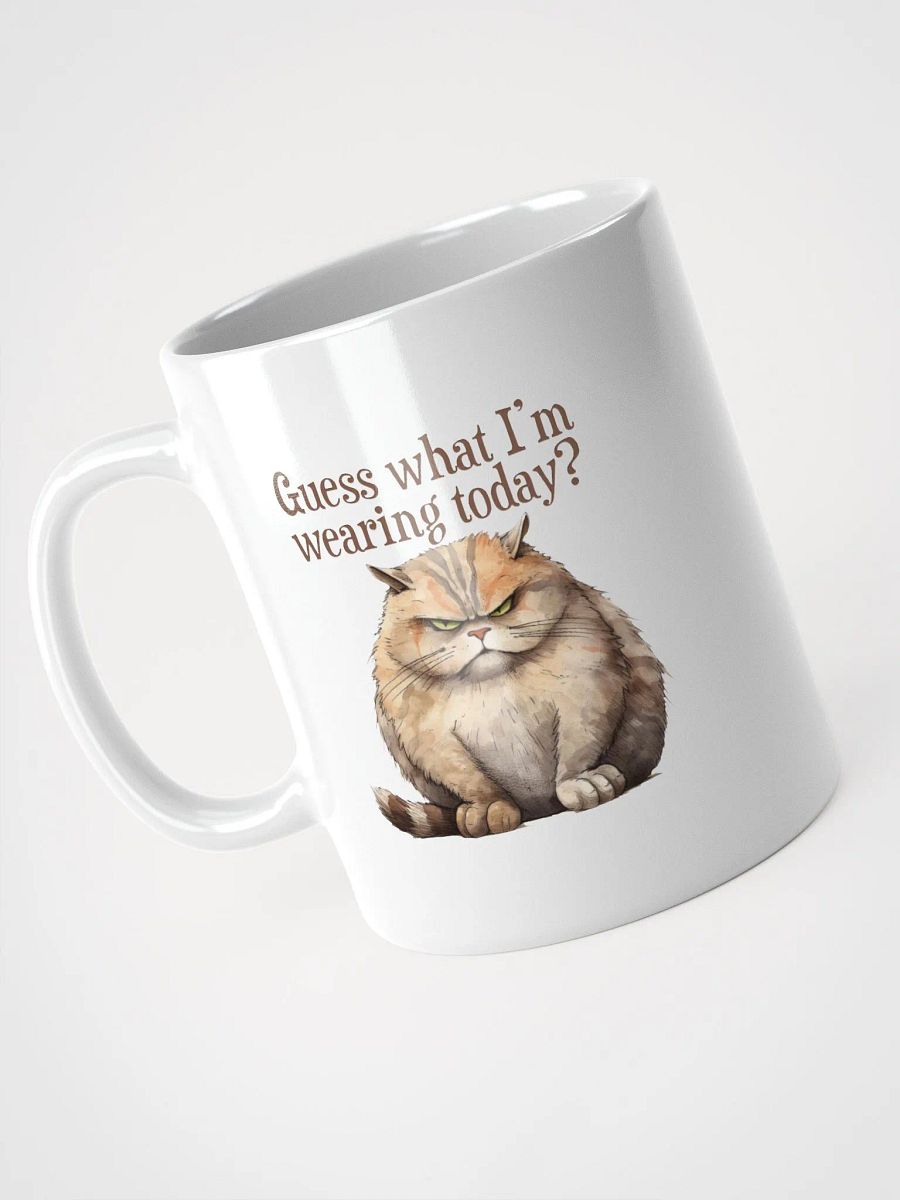 Cat Chat: "Guess what I'm wearing today? ... I'm wearing my Fuck Off face." White glossy mug product image (5)