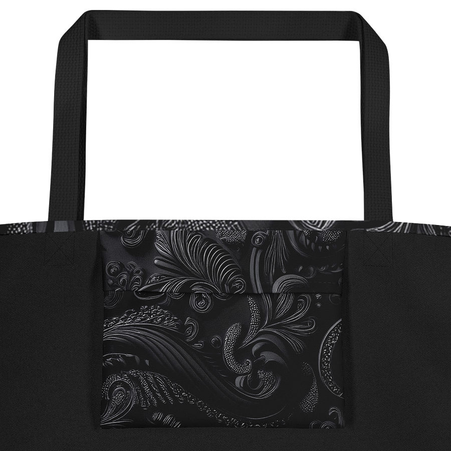 Large Tote Bag w/Pocket black paisley product image (2)