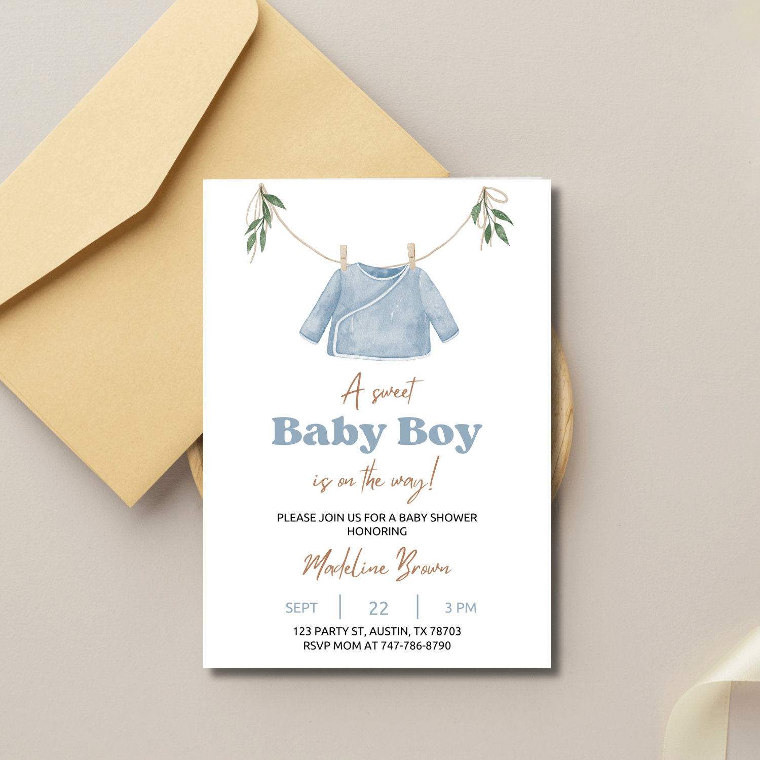 Baby Boy Shower Invitation Template – Canva Editable Onesie Invite product image (3)