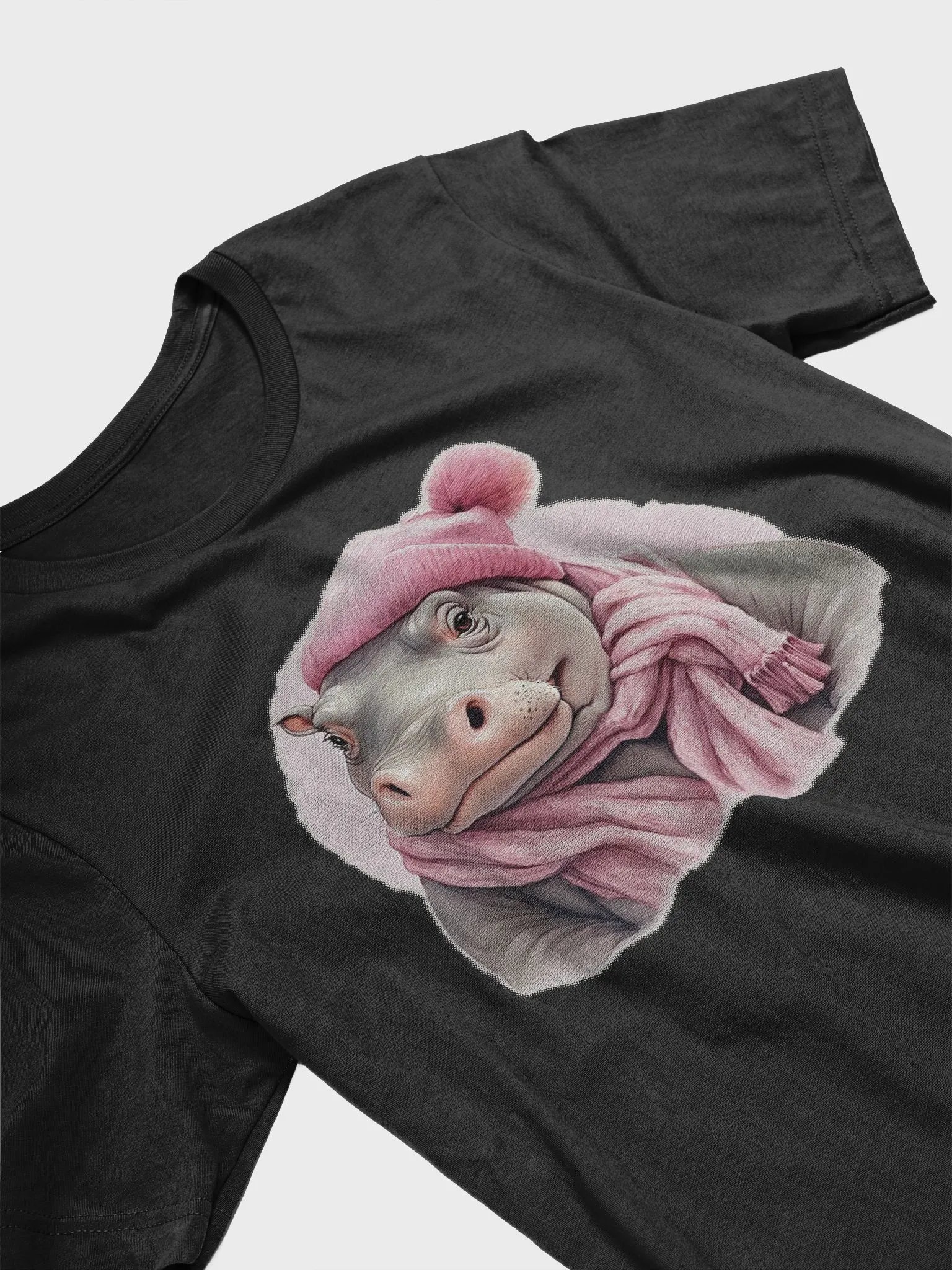 Adorable cute Hippo wearing a pink hat and scarf Supersoft T-Shirt product image (3)