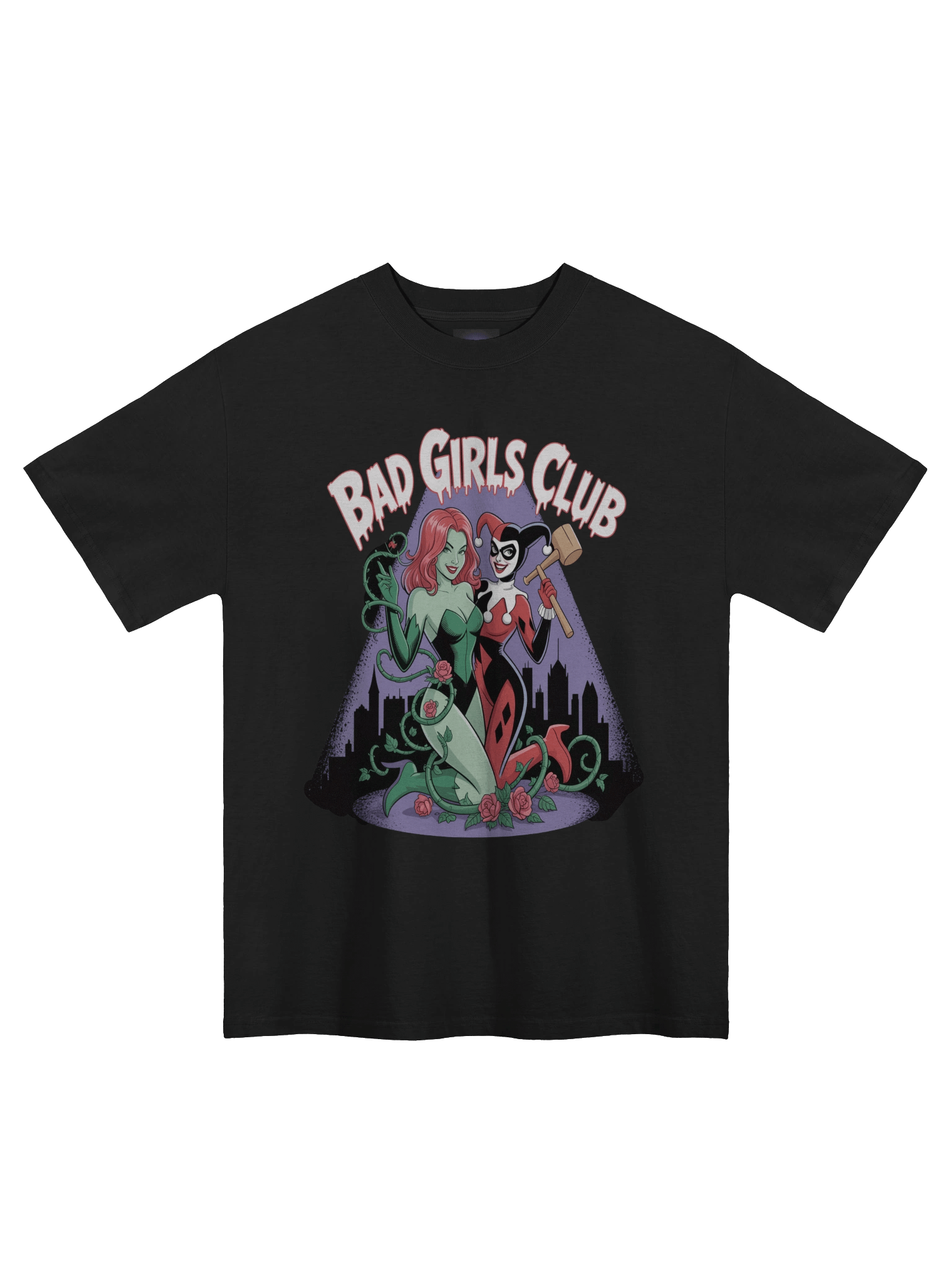 Shadow Sirens: Harley Quinn & Poison Ivy Bad Girls Club Oversized Faded T-Shirt product image (3)