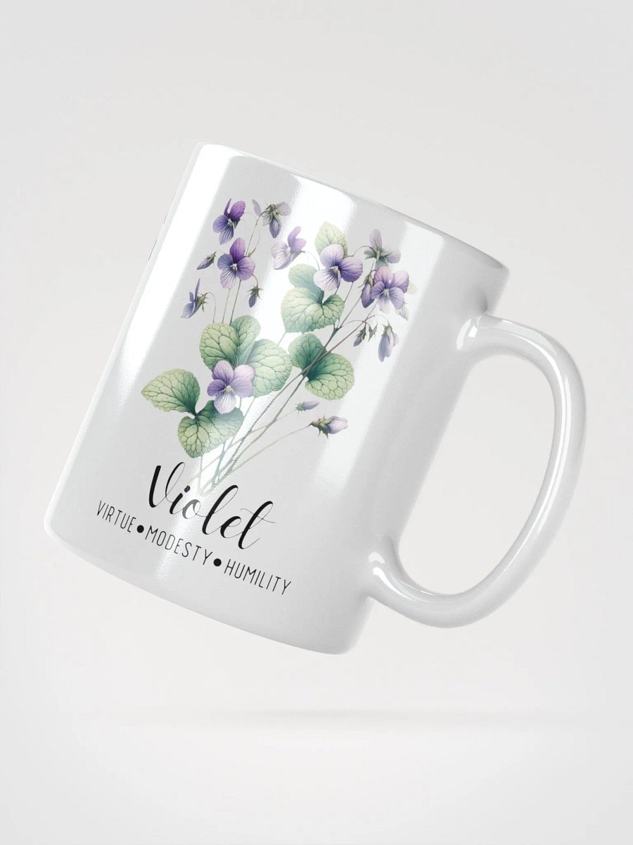 Violet Ceramic White Mug: Virtue, Modesty, Humility, February Birth Month Flower product image (4)