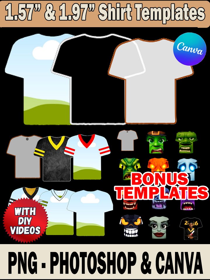 VIP Members Only! 1.5 and 1.97 inch Templates / Editable in Canva - PSD and PNG Files / How to Sublimate a MDF Wood T-Shirt product image (1)