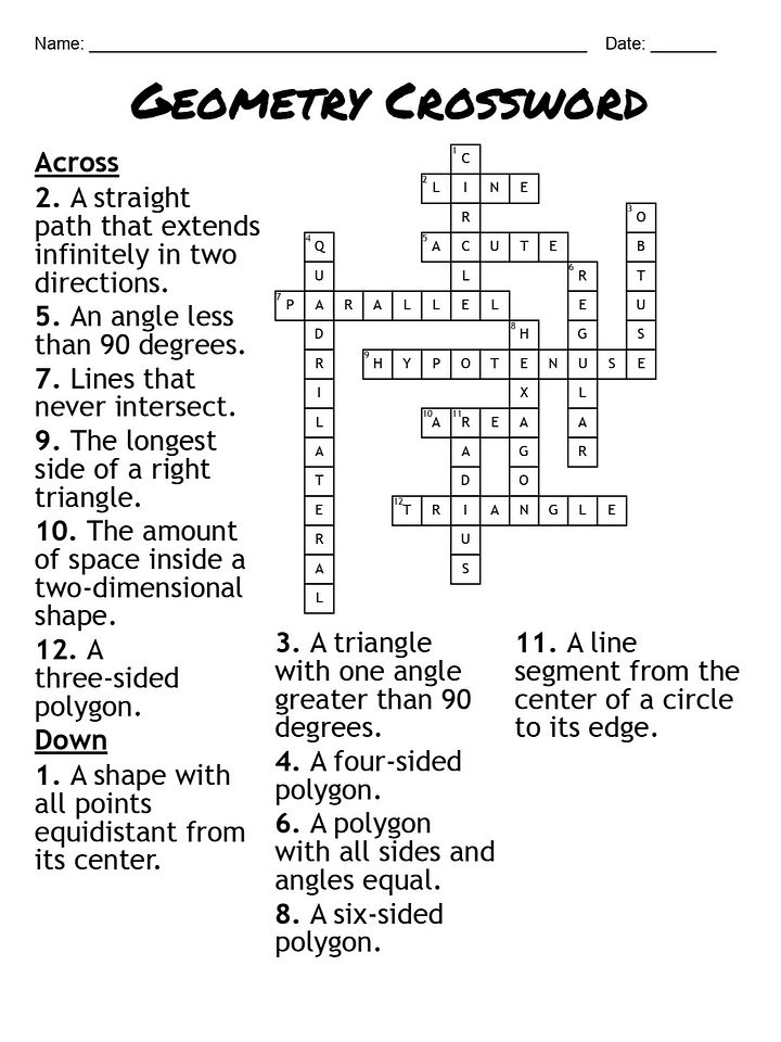 Printable Geometry Crossword Puzzle product image (2)