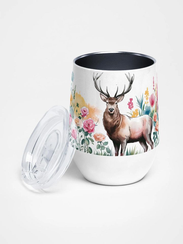 Regal Stag in Wild Roses 12 Oz Wine Tumbler – Elegant Watercolor Stag & Floral Design product image (1)