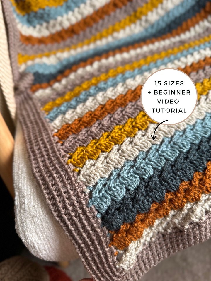 CROCHET PATTERN + VIDEO - Beginner Crochet Blanket Pattern | Easy Cabbage Patch Stitch Throw with 15 Sizes product image (1)