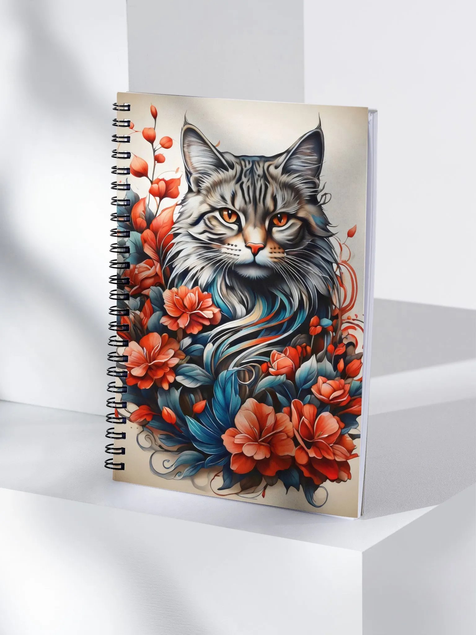 Cat with Fiery Florals Spiral Notebook product image (4)
