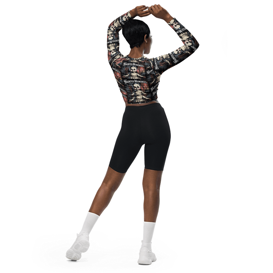 Midnight Veil Designs Gothic All-Over Print Long Sleeve Crop Top - Haunted Memories Black product image (5)