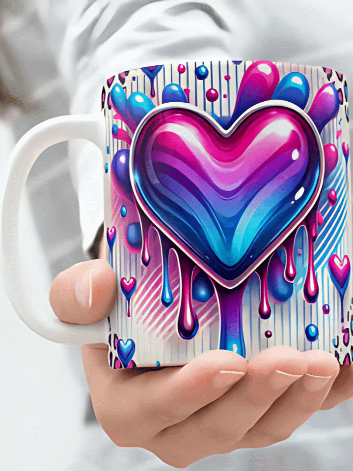 3D Pink Heart Wall Break Mug Wrap Design – Unique Valentine’s Art for 11oz & 15oz Mugs – High-Quality PNG (300 DPI) – Instant Download product image (1)