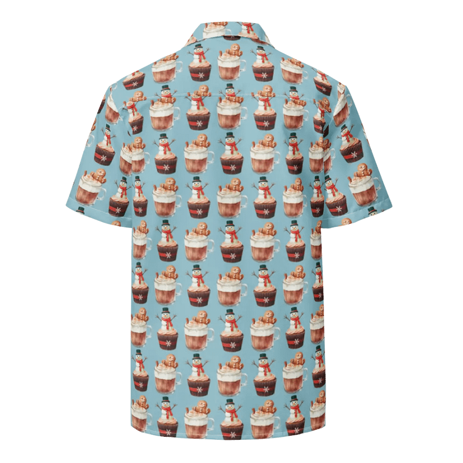Xmas tea time gingerbread man latte cupcake Unisex Hawaiian Shirt product image (8)