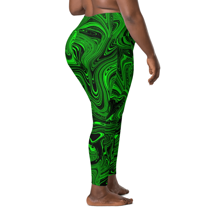 Leggings with Pockets - Green and Black Fluid Swirls product image (10)