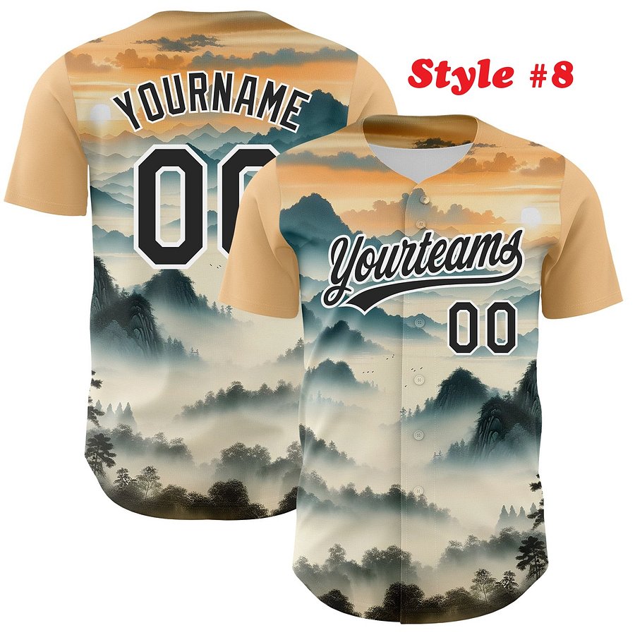 Authentic Baseball Jersey, Custom Baseball Jersey, Personalized Sport Jersey, Colorful, Number, 3D Mountains product image (185)