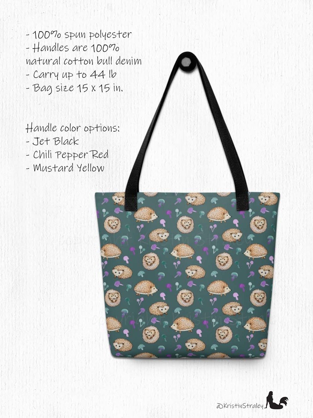 Hedgehogs and Mushrooms on Dark Teal Tote Bag product image (2)