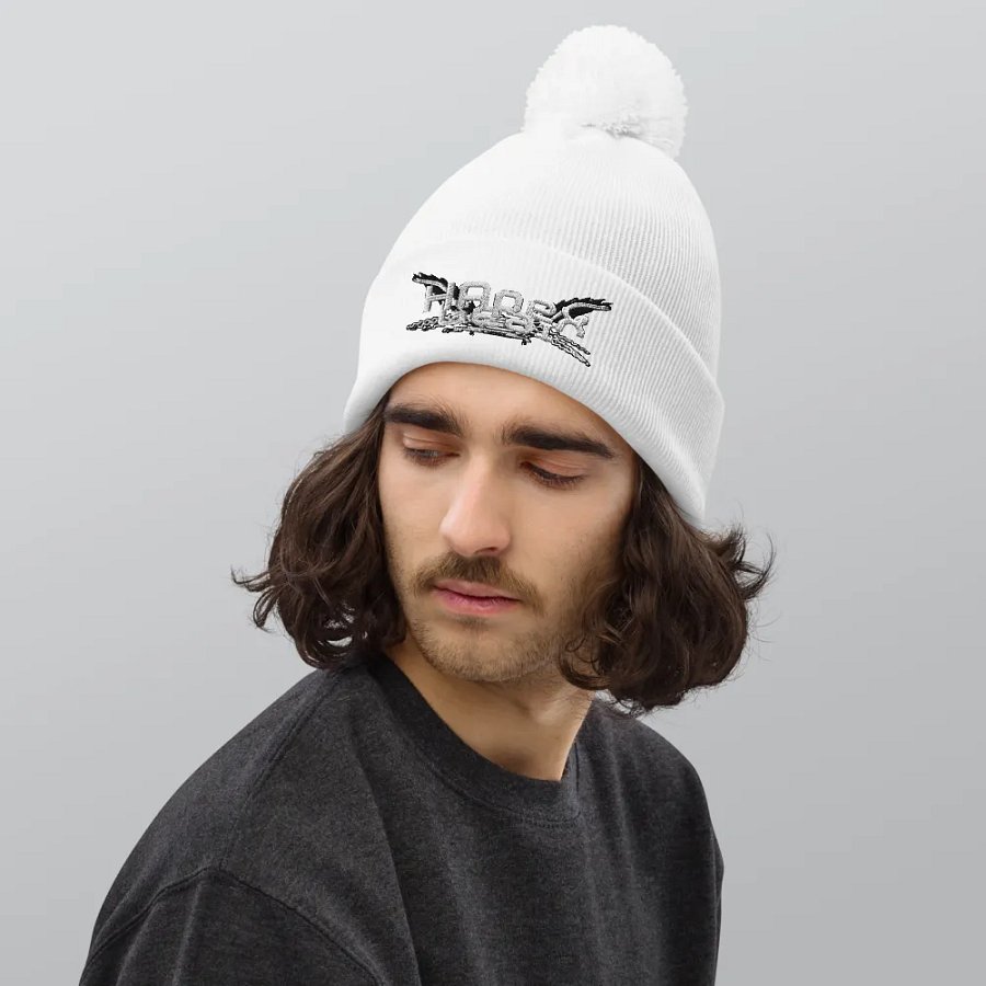 Beechfield Pom-Pom Beanie - Embroidered - White HApex Gear White Logo product image (6)