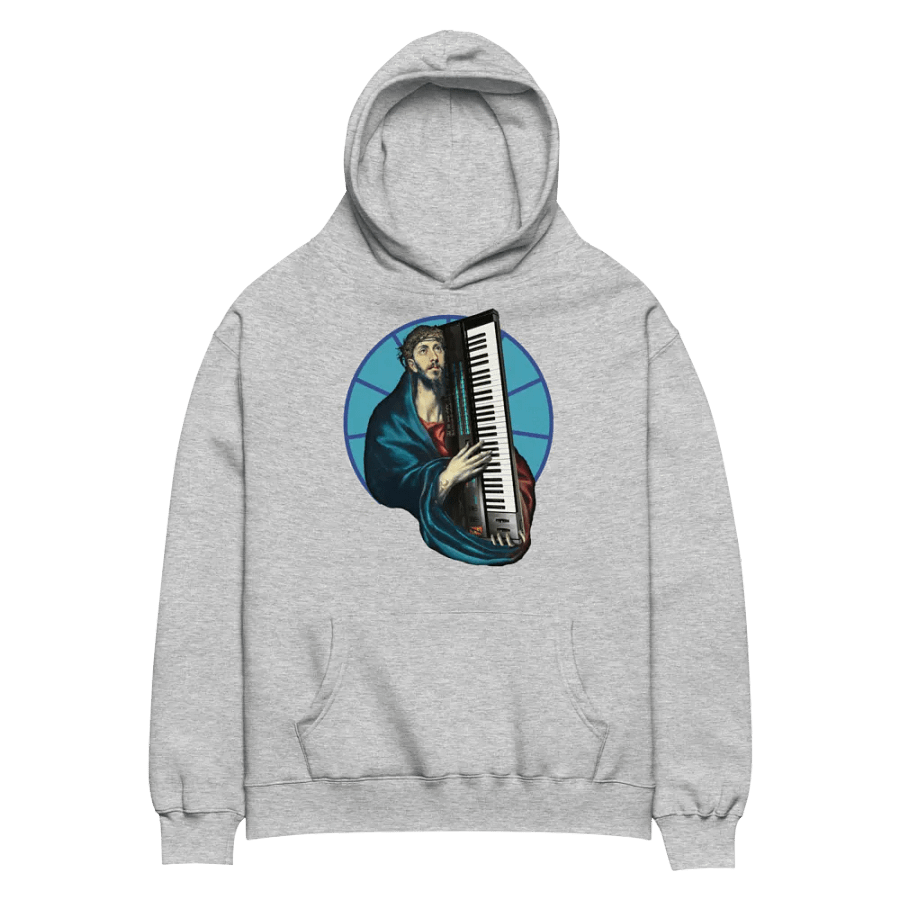 Christ Carrying the DX7 by Frank Fonik (Yamaha DX7), Techno EDM Unisex Premium Oversized Hoodie product image (2)