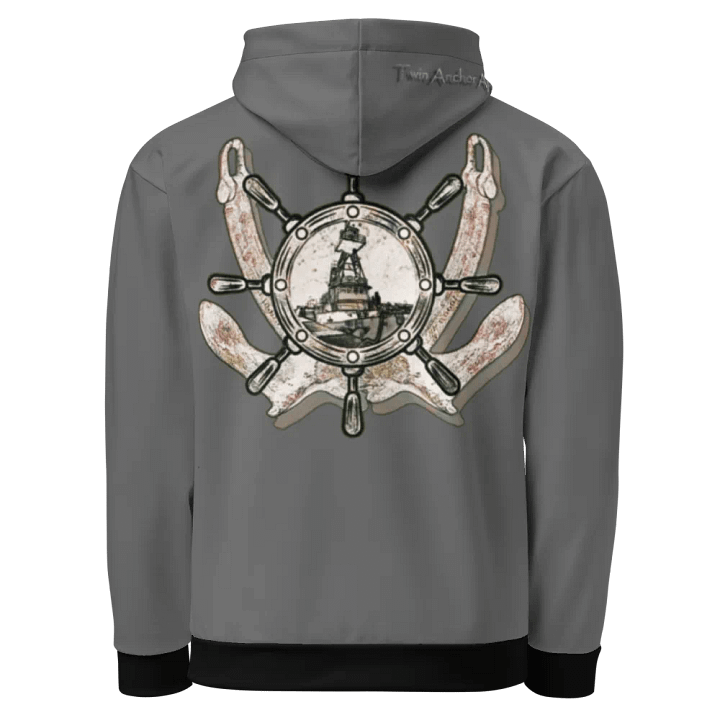 Gray Twin anchor ship wheel & Tug CE Hoodie product image (1)