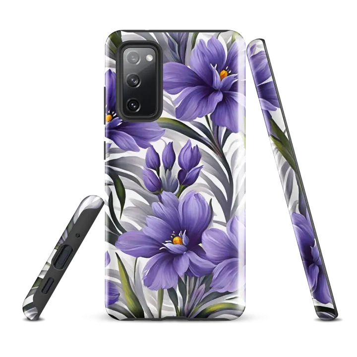 Tough Phone Case for Samsung® - Purple Flowers on a White Background product image (1)