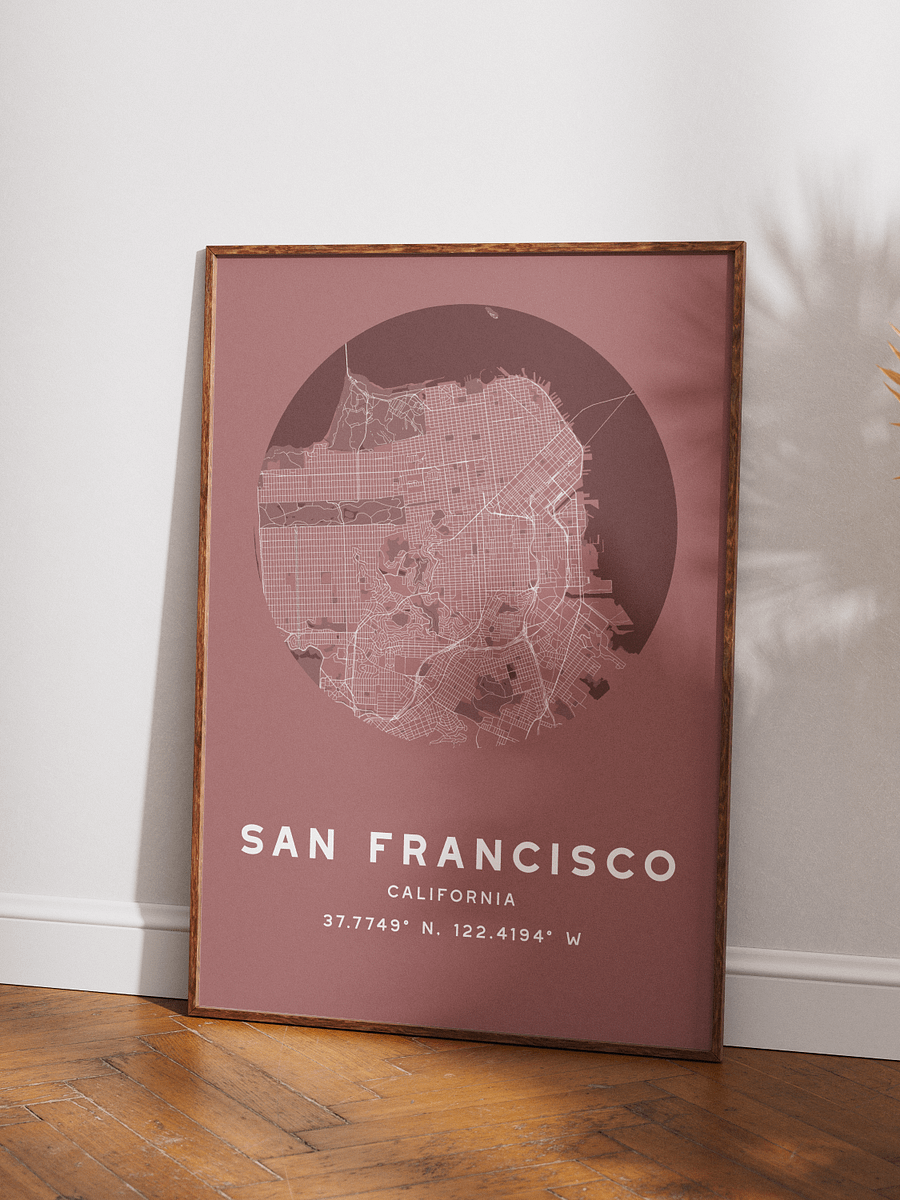 San Francisco Street Map Poster – Red Minimalist Circular City Art product image (3)